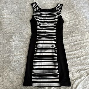 Express black and white striped pointe knit dress